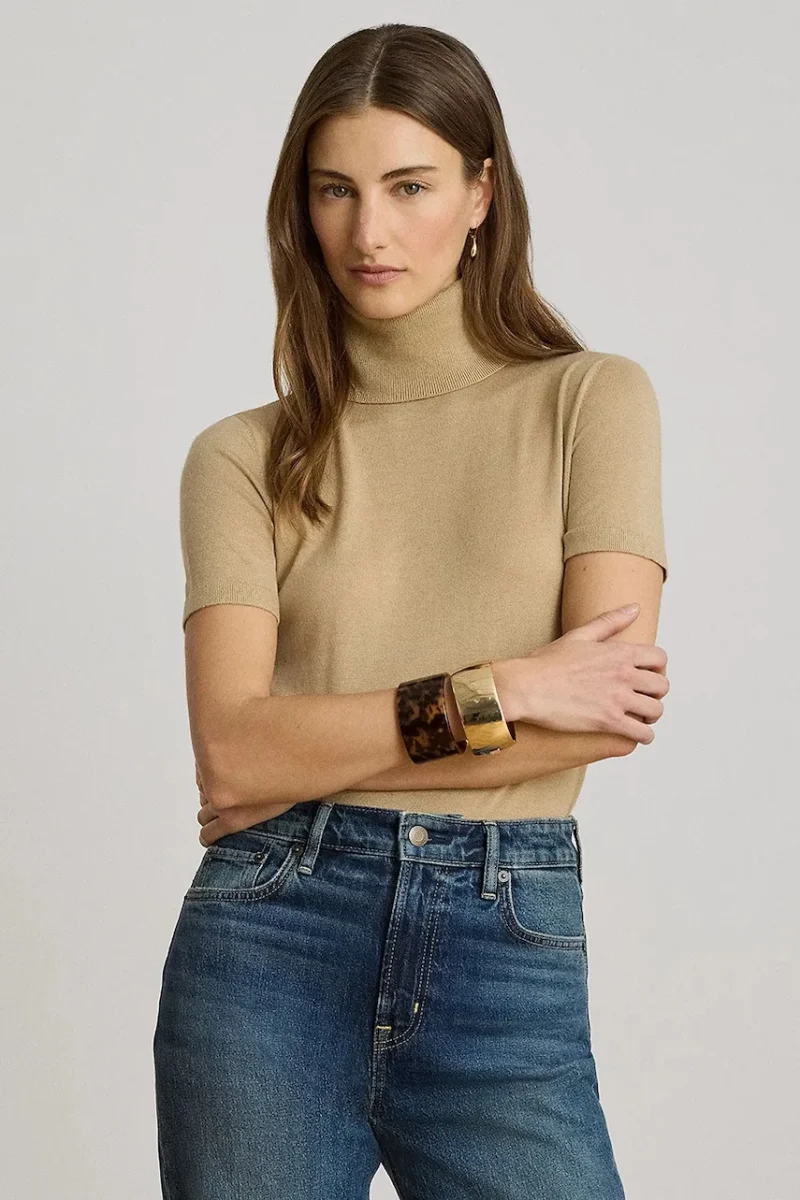 Lauren Ralph Lauren pulover cu guler înalt pentru femei cu amestec de mătase