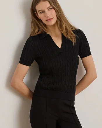 Lauren Ralph Lauren pulover cu mânecă scurtă pentru femei, cu vâscoză