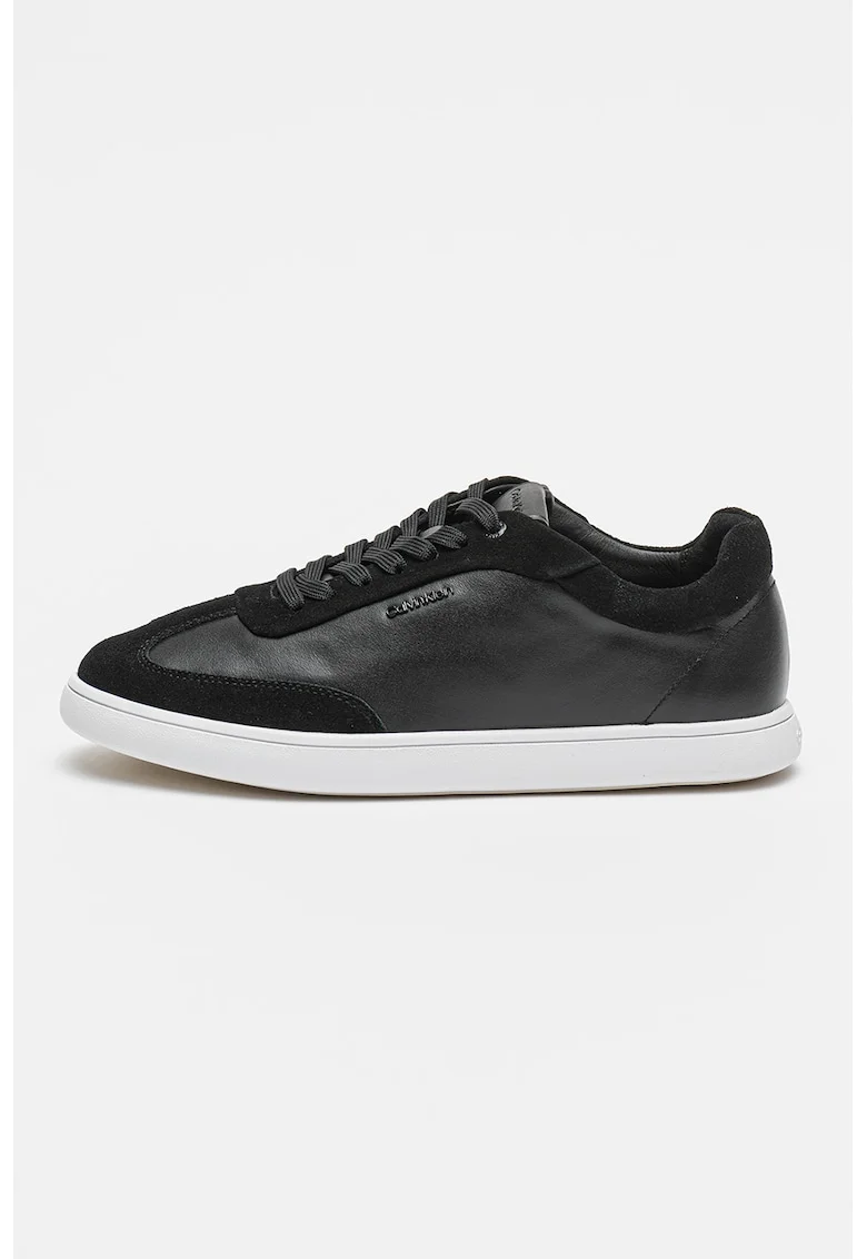 Pantofi sport din piele si garnituri din piele intoarsa, Negru/Alb optic