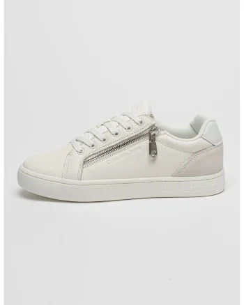 CALVIN KLEIN, Pantofi sport de piele cu detaliu cu fermoar, Alb