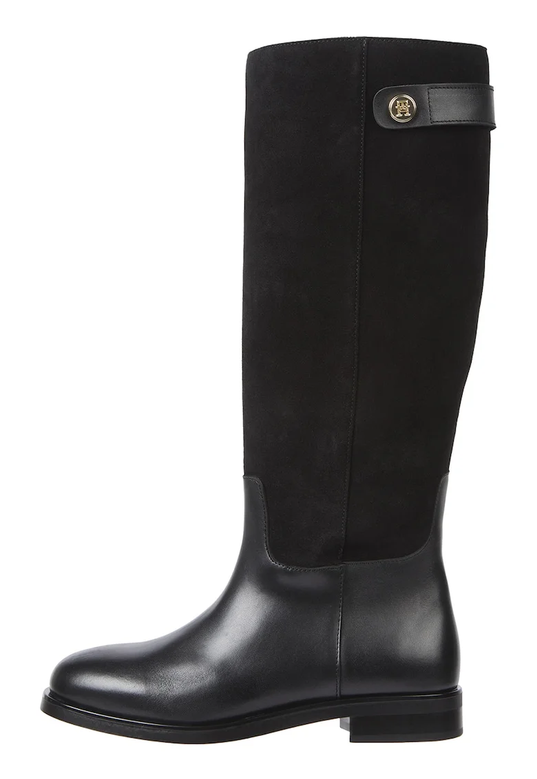 Cizme lungi de piele cu mai multe tipuri de piele, Negru