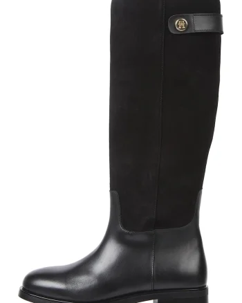 Cizme lungi de piele cu mai multe tipuri de piele, Negru