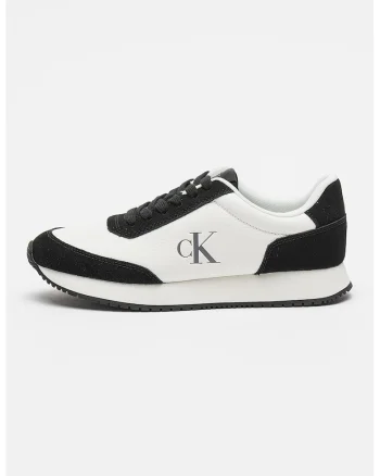 Pantofi sport low-cut din piele si piele intoarsa cu siret, pentru alergat, Negru stins/Alb murdar