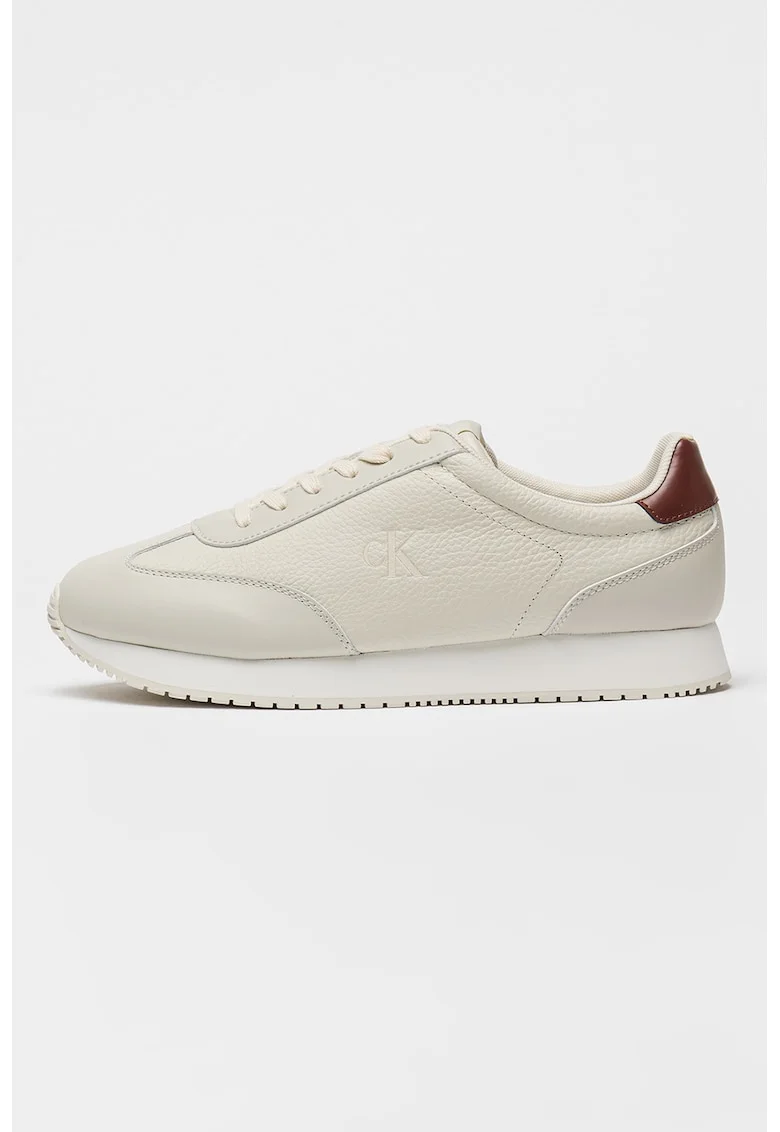 Pantofi sport din piele cu garnituri din piele ecologica, Gri deschis