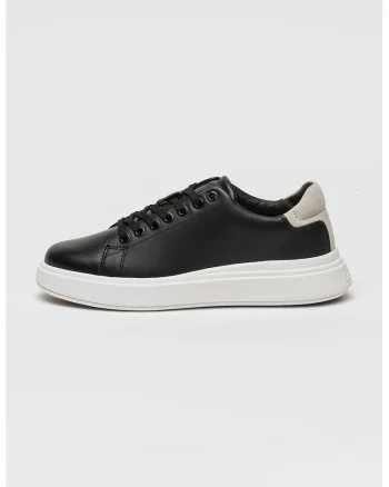 Pantofi sport din piele cu detaliu logo, Negru/Gri deschis