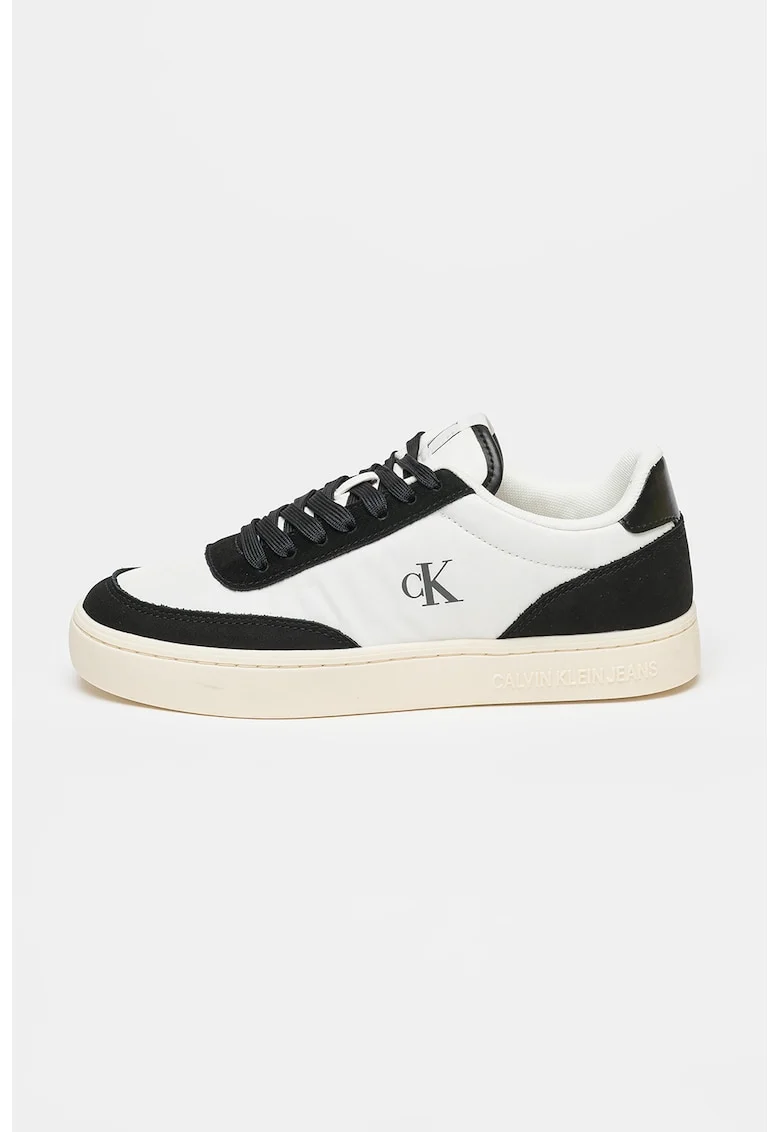 Pantofi sport de piele intoarsa cu garnituri de piele, Negru/Alb murdar