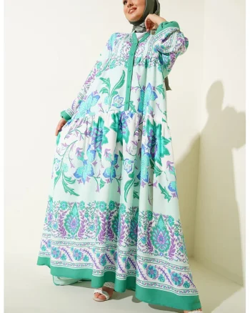 Rochie maxi dama HiCCUP, imprimeu, viscoza, maneca lunga, multicolor