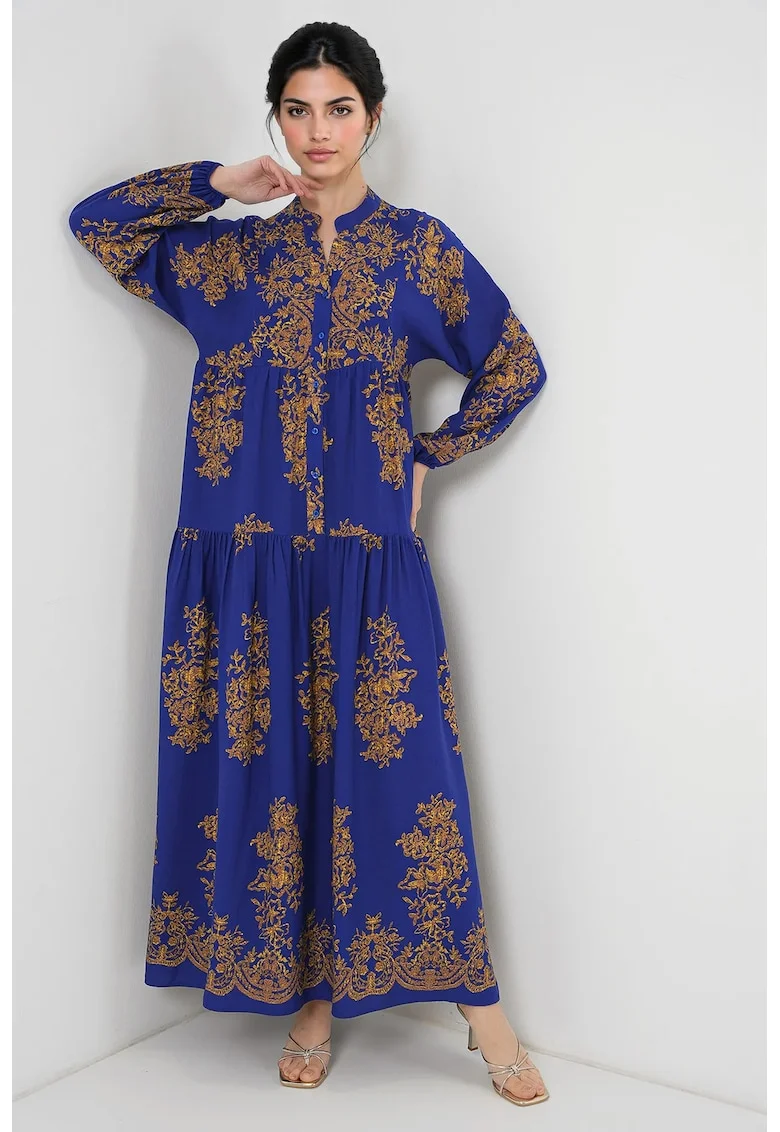 Rochie maxi dama, HiCCUP, inchidere cu nasturi, viscoza, cu imprimeu, galben/albastru