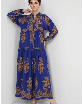 Rochie maxi dama, HiCCUP, inchidere cu nasturi, viscoza, cu imprimeu, galben/albastru