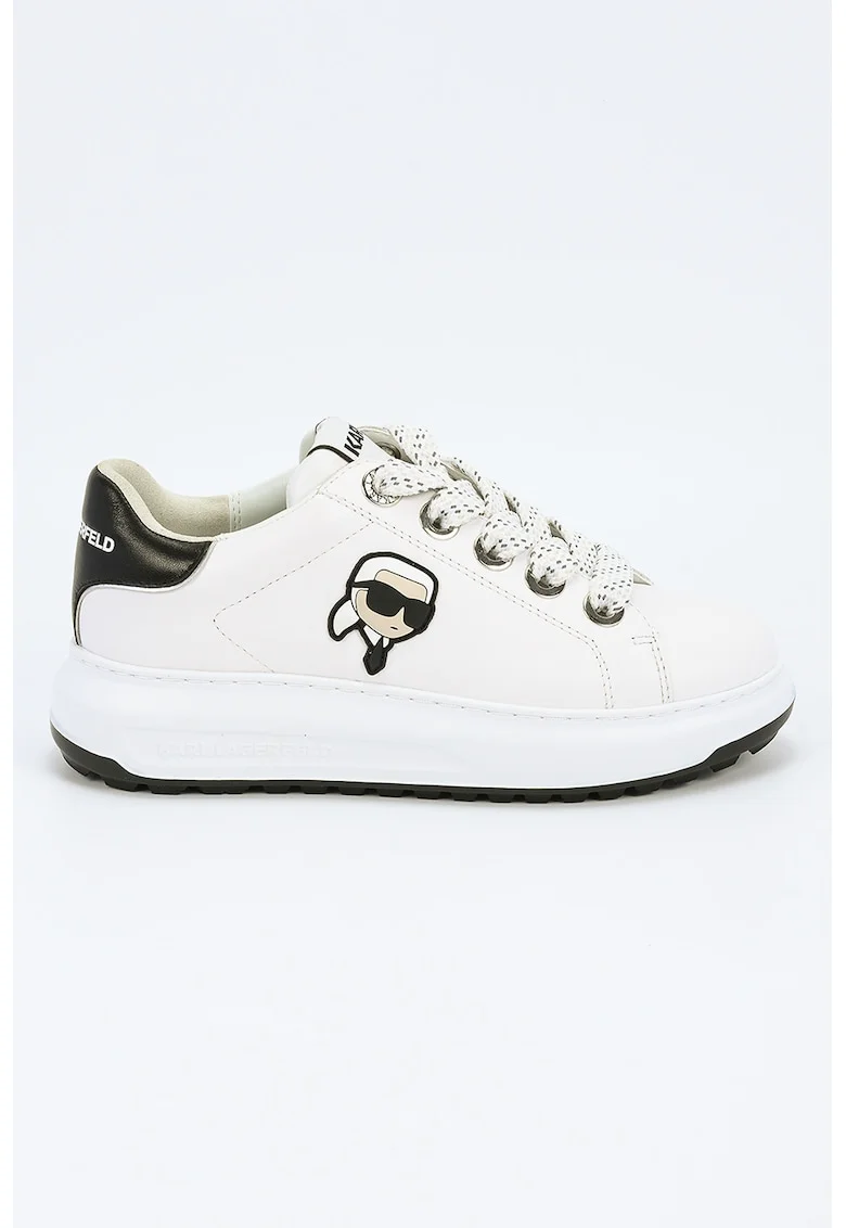 Pantofi sport din piele cu detaliu logo, Negru/Alb murdar