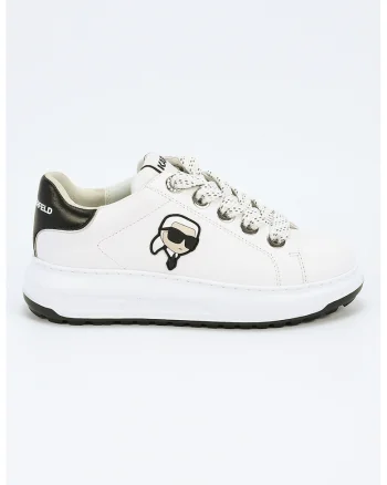 Pantofi sport din piele cu detaliu logo, Negru/Alb murdar