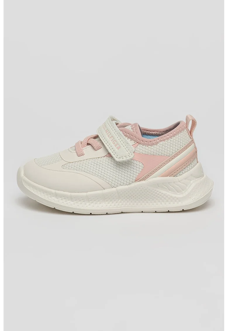 Pantofi sport cu velcro si insetii din plasa, Roz pastel/Alb murdar