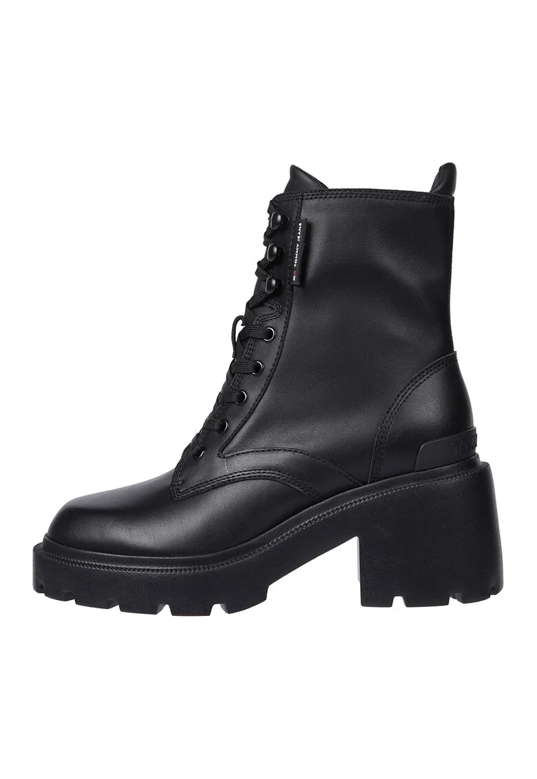 Botine de piele cu toc masiv, Negru