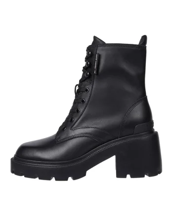 Botine de piele cu toc masiv, Negru