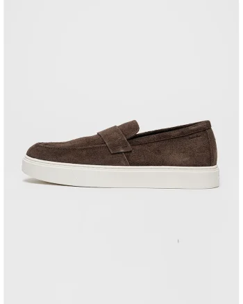 Pantofi loafer din piele intoarsa cu varf rotund, Maro inchis