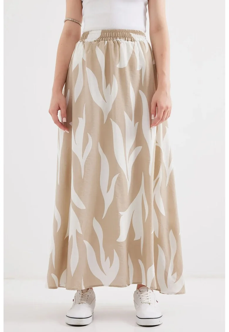 Fusta maxi, HiCCUP, model texturat, talie elastica, bej, textil