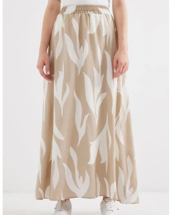 Fusta maxi, HiCCUP, model texturat, talie elastica, bej, textil