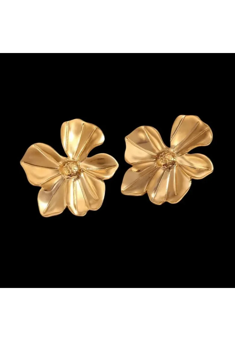 Cercei aurii, din otel inoxidabil, forma de floare, suflati cu aur 18k, Golla C2