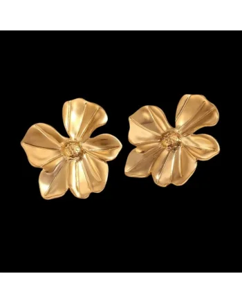 Cercei aurii, din otel inoxidabil, forma de floare, suflati cu aur 18k, Golla C2