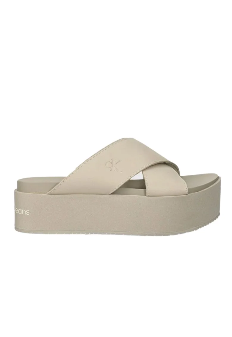 Saboti pentru femei Flatform Cross,  Piele, Bej,