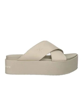 Saboti pentru femei Flatform Cross,  Piele, Bej,