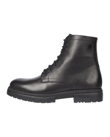 Ghete de piele cu siret si fermoar, Negru