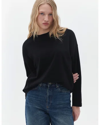 Bluza lejera cu decolteu la baza gatului, Negru