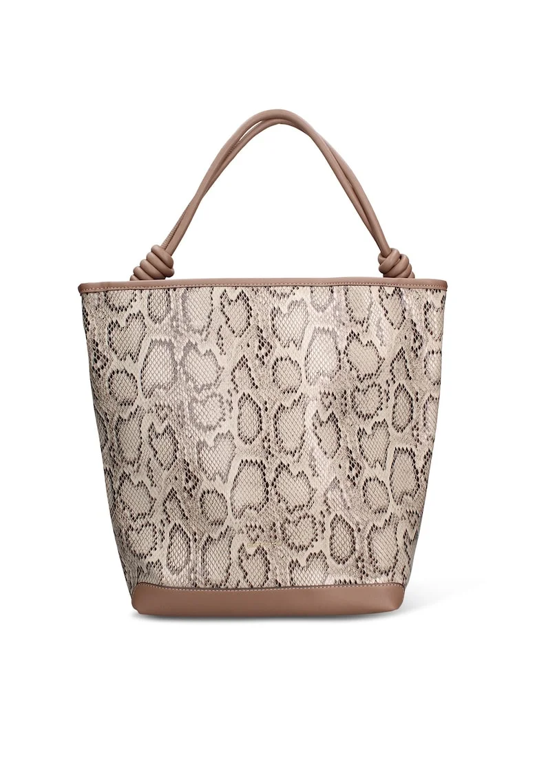 Geanta de piele ecologica cu bareta de umar si animal print Astrea Lux, Maro taupe deschis