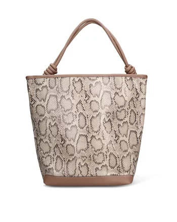 Geanta de piele ecologica cu bareta de umar si animal print Astrea Lux, Maro taupe deschis