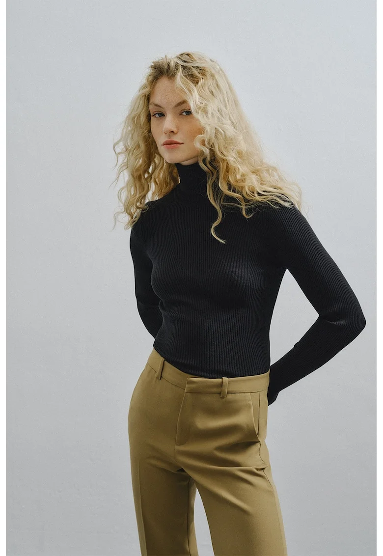 Pulover uni cu guler inalt, Negru