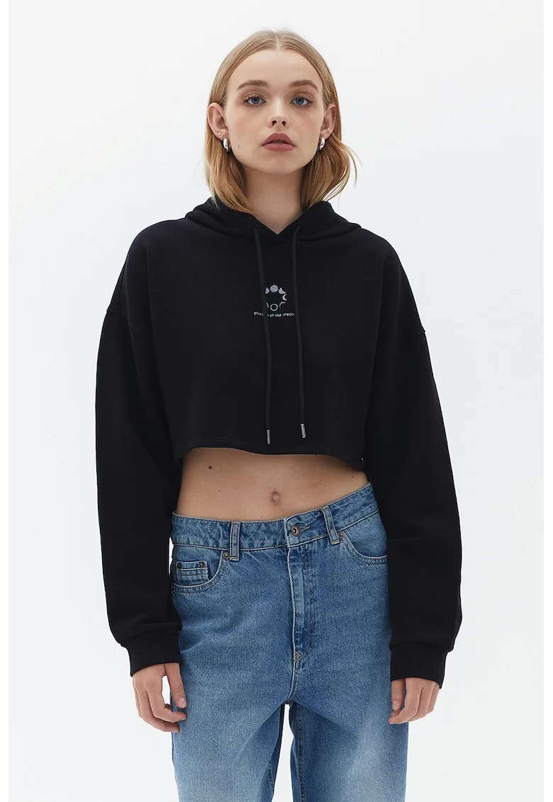 Hanorac crop supradimensionat, Negru