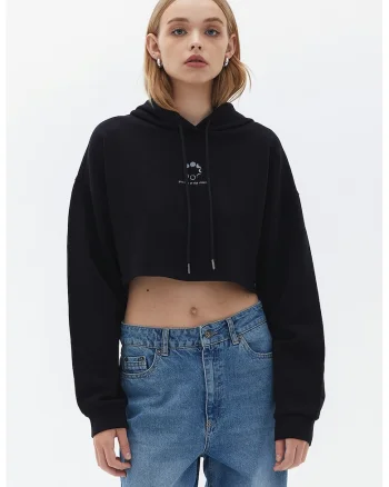 Hanorac crop supradimensionat, Negru