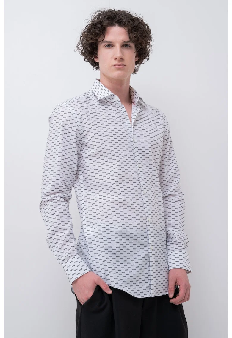 Camasa cu model si maneci lungi Keno, Alb/Negru