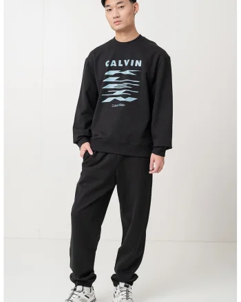 Bluza de trening din bumbac cu imprimeu logo, Negru/Albastru prafuit