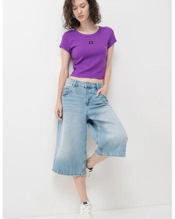 Tricou crop cu croiala slim fit, Ametist