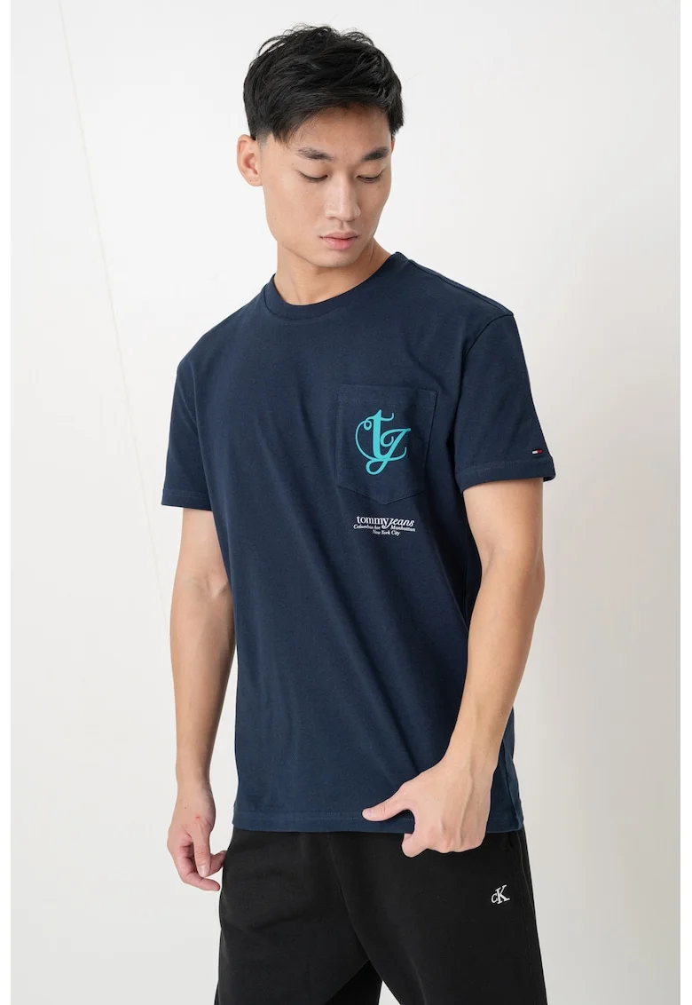 Tricou regular fit cu buzunar pe piept, Bleumarin