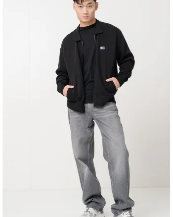 Cardigan cu fermoar si aplicatie logo, Negru