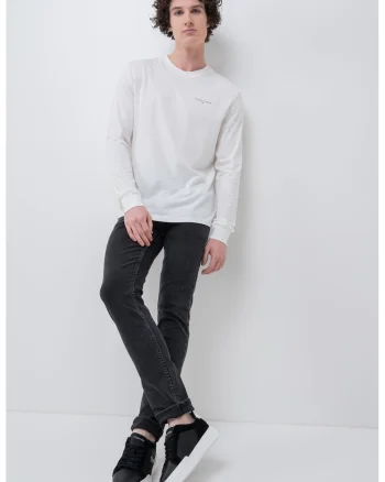 Bluza slim fit cu decolteu la baza gatului, Alb