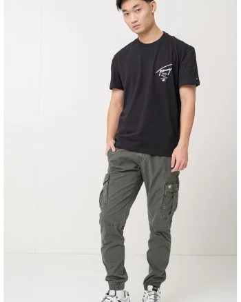 Tricou de bumbac cu imprimeu logo pe partea din spate Signature, Negru/Alb optic/Gri inchis