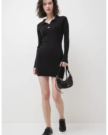 Rochie-pulover striata si tricotata, Negru