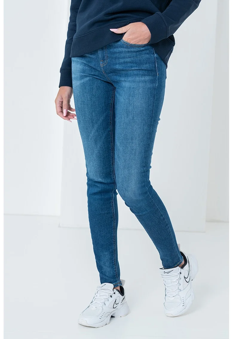 Blugi skinny cu talie medie, Albastru inchis