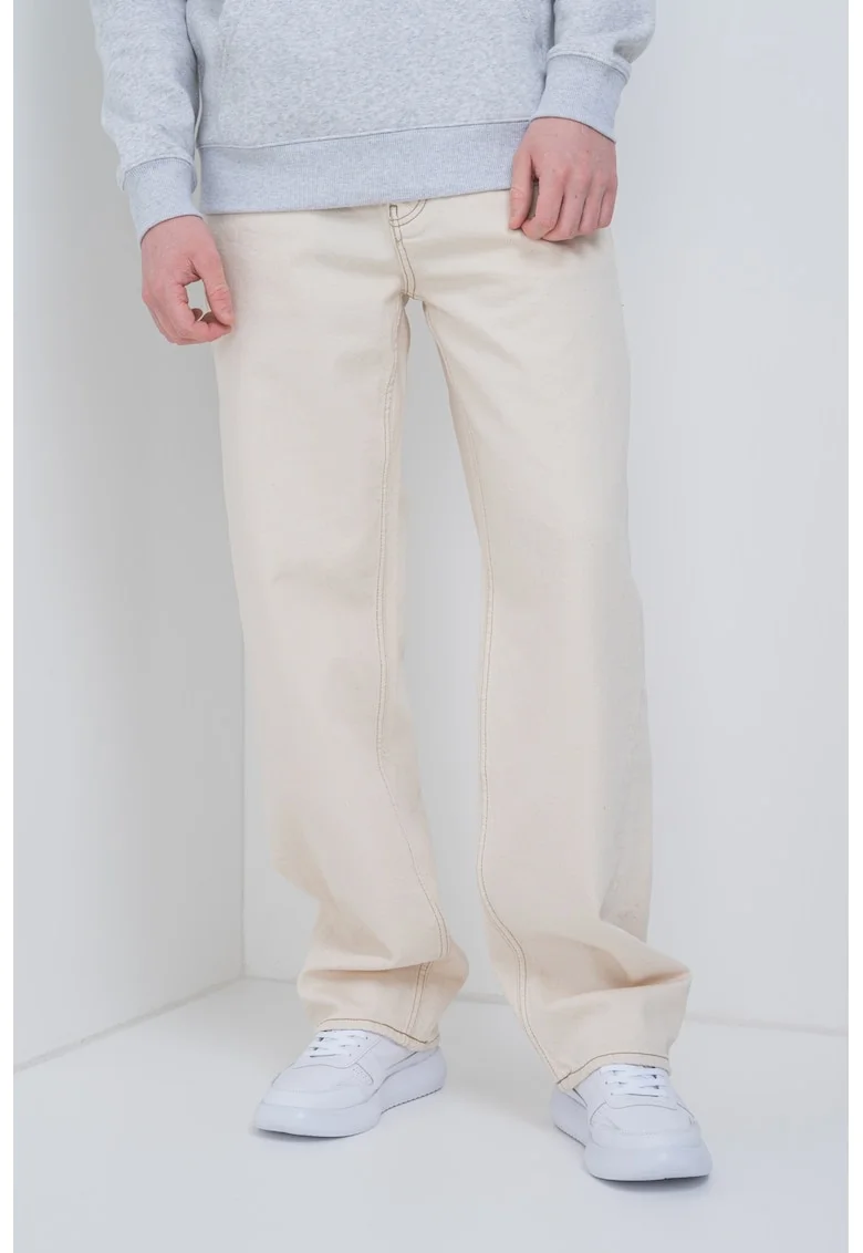 Blugi relaxed fit cu talie medie, Bej deschis