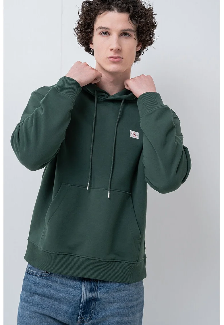 Hanorac din bumbac cu buzunar kangaroo, Verde englez