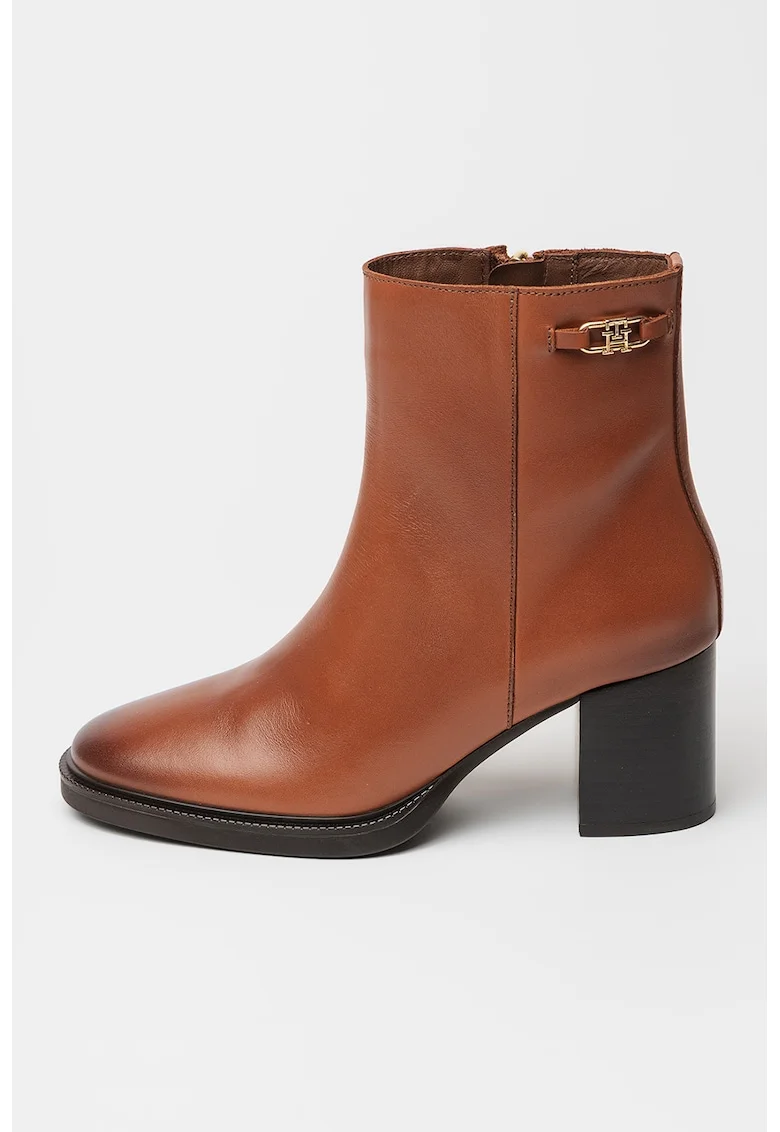 Botine din piele cu toc, Caramel
