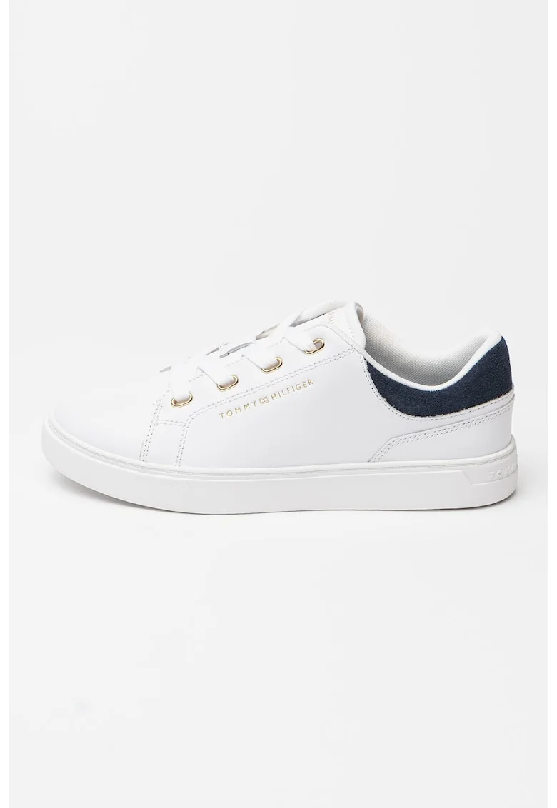 Pantofi sport flatform din piele, Auriu/Alb optic/Bleumarin
