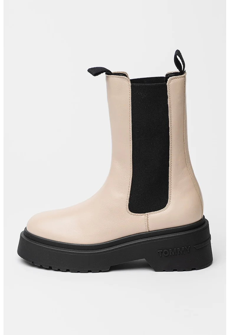 Ghete Chelsea din piele, Negru/Bej deschis