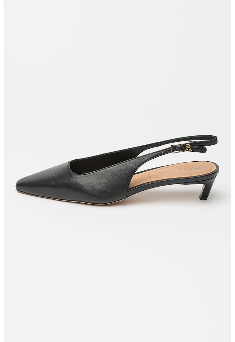 Pantofi slingback din piele cu toc kitten, Negru