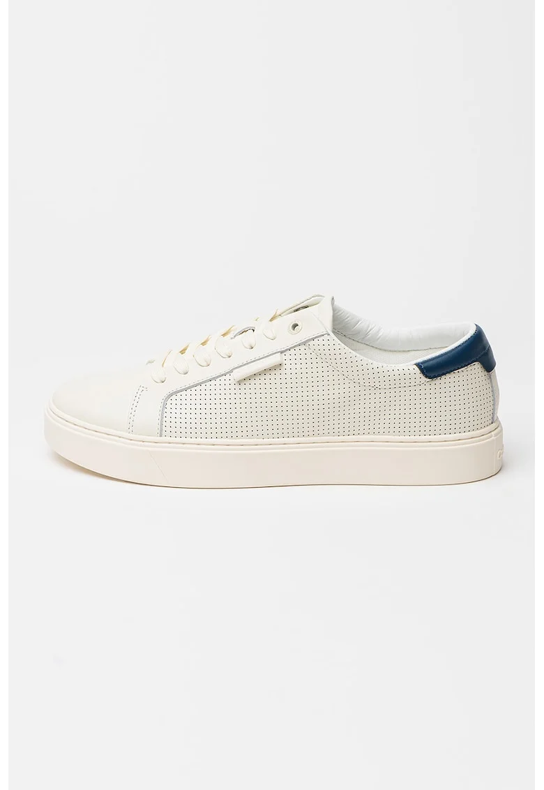 Pantofi sport low-cut din piele, Alb fildes/Bleumarin