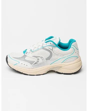 Pantofi sport wedge low-cut, Alb murdar/Argintiu/Verde menta