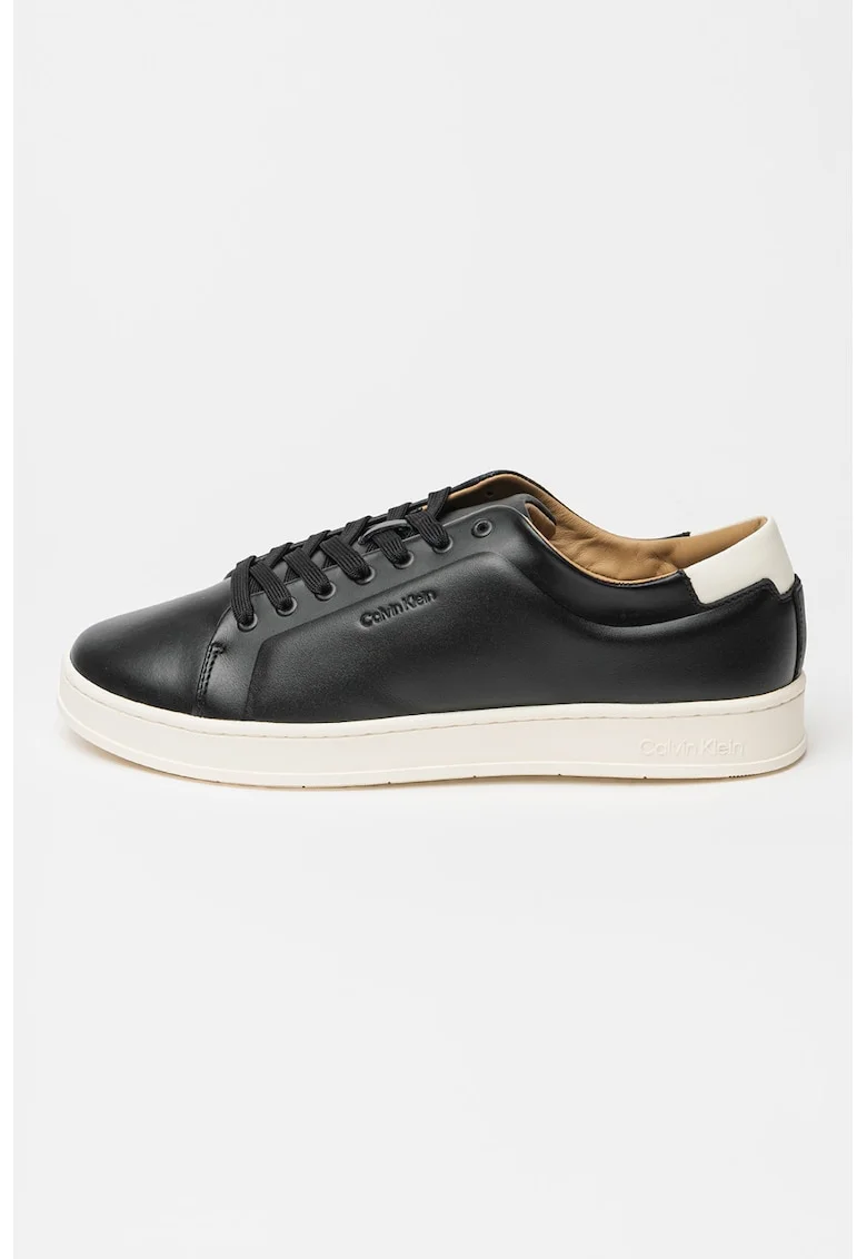 Pantofi sport din piele cu sireturi, Negru/Alb murdar